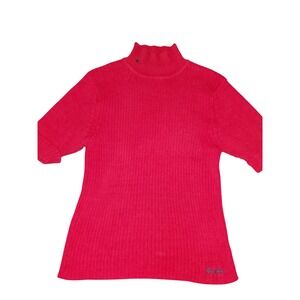 Vintage Mudd Short Sleeve Turtleneck Sweater Pink Ribbed Knit Y2K XL